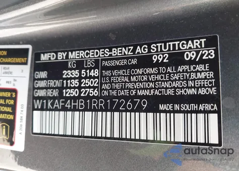 2024 Mercedes-Benz C 300 z USA, uszkodzony, nr VIN W1KAF4HB1RR172679